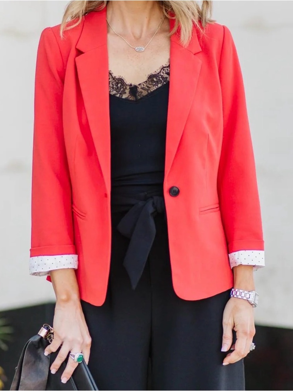 KENSIE 3/4 SLEEVE BLAZER with polka dot lining on sleeves cayenne red size large